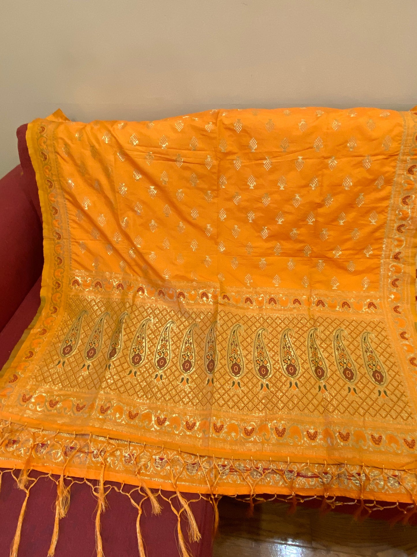Orange Peach Banarasi Duppata @ DressingStylesCA.com