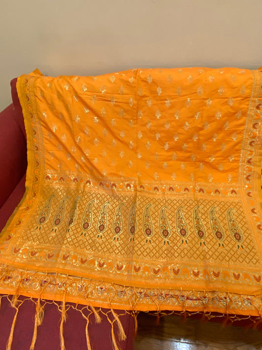 Orange Peach Banarasi Duppata @ DressingStylesCA.com