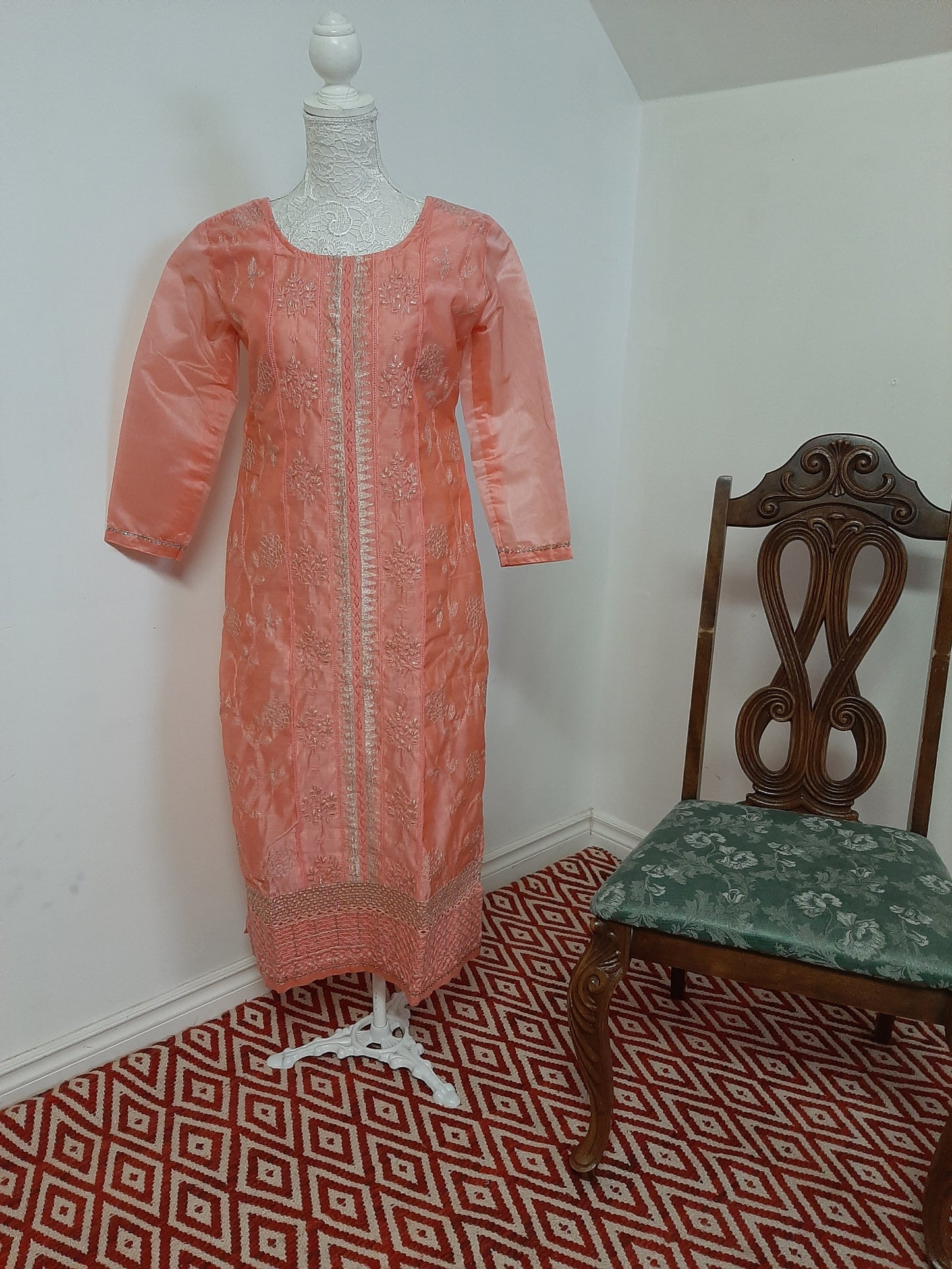 Peach Colored Kurti with Net Dupatta @ DressingStylesCA.com