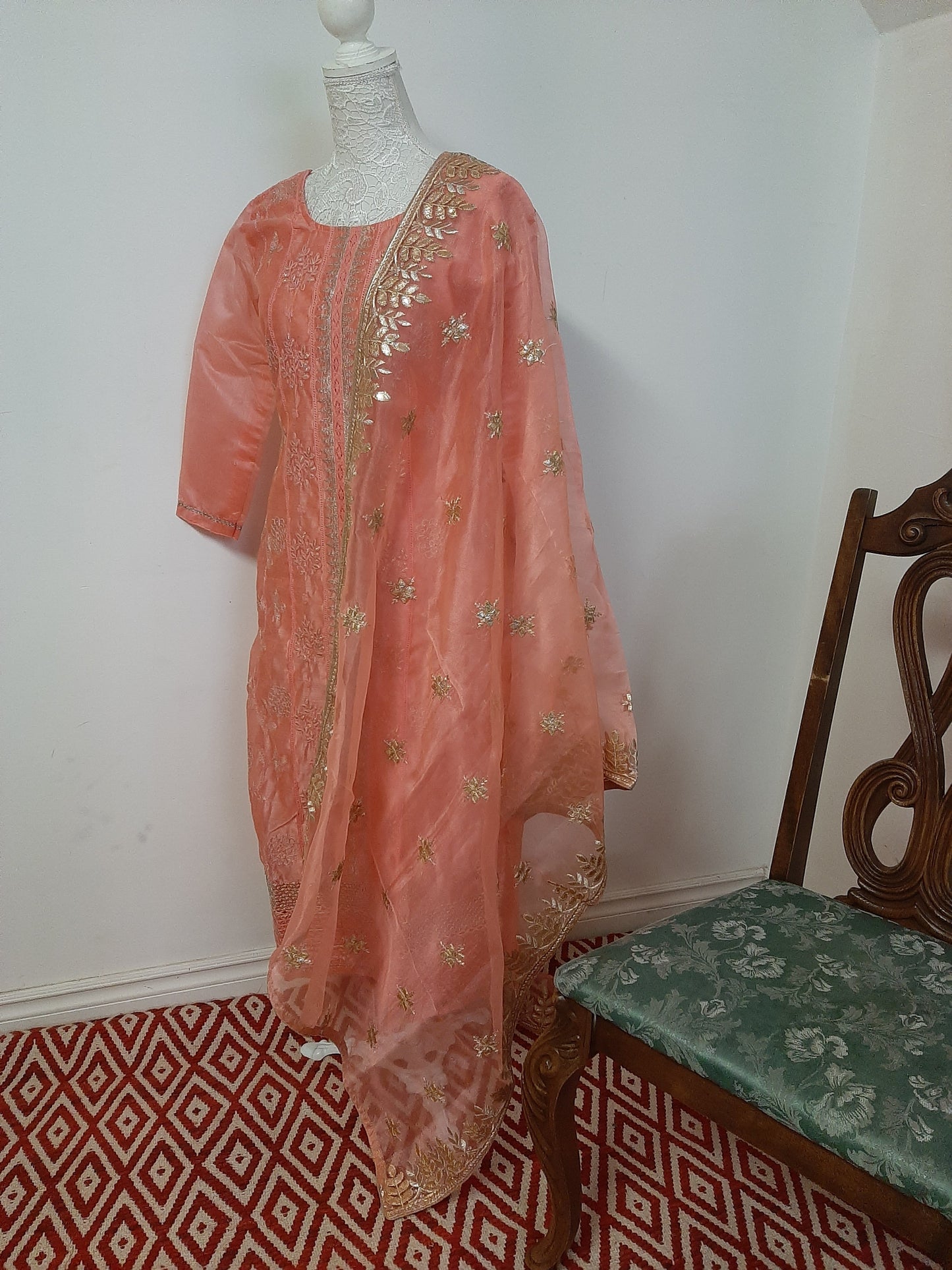 Peach Colored Kurti with Net Dupatta @ DressingStylesCA.com