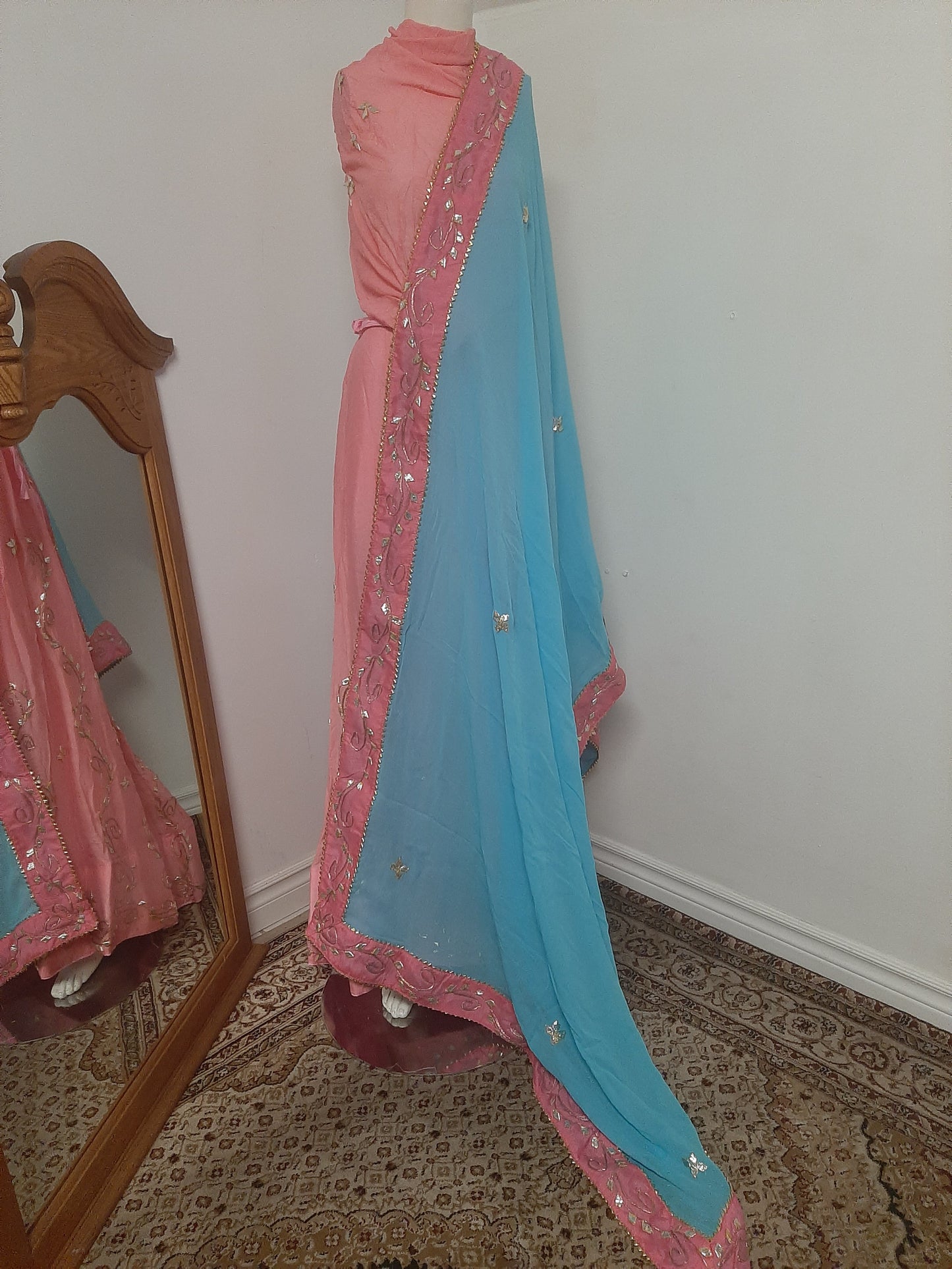 Pink Lehenga with Light Blue Dupatta @ DressingStylesCA.com