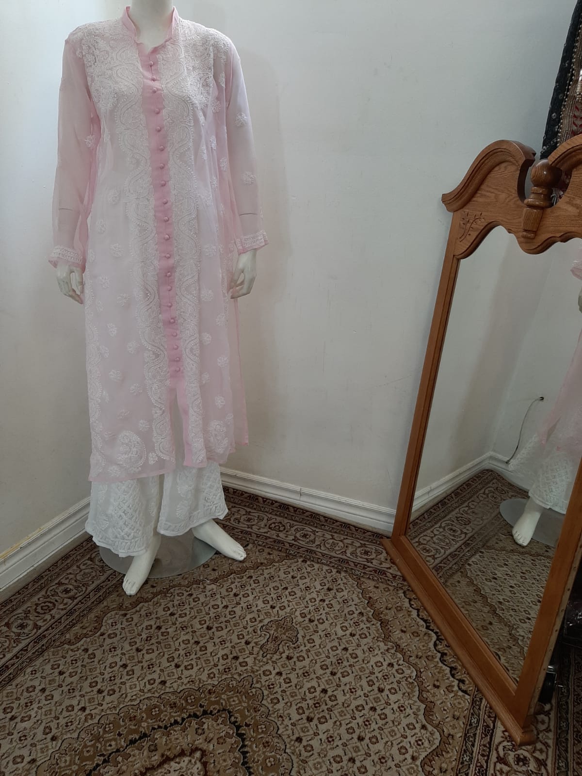 Pink Straight Chikankari Kurti (Handwork) @ DressingStylesCA.com