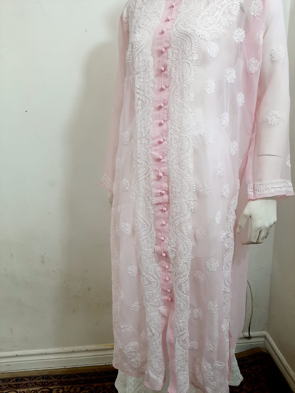 Pink Straight Chikankari Kurti (Handwork) @ DressingStylesCA.com
