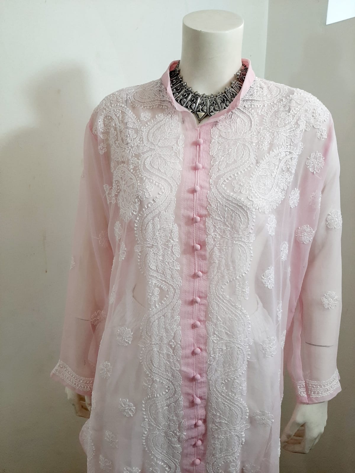 Pink Straight Chikankari Kurti (Handwork) @ DressingStylesCA.com