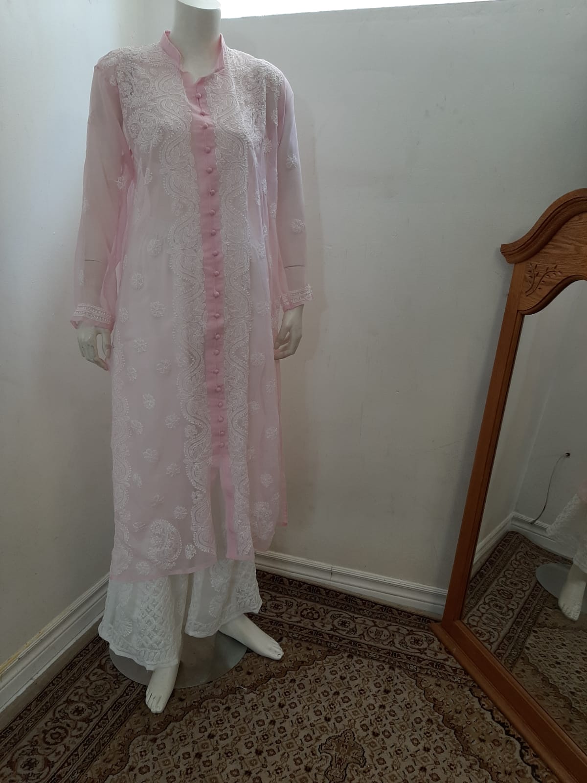 Pink Straight Chikankari Kurti (Handwork) @ DressingStylesCA.com