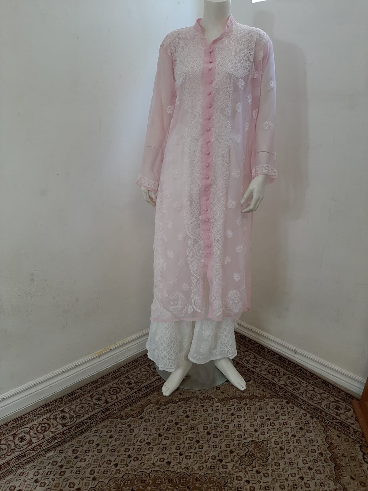 Pink Straight Chikankari Kurti (Handwork) @ DressingStylesCA.com