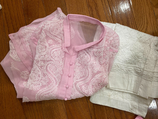 Pink Straight Chikankari Kurti (Handwork) @ DressingStylesCA.com