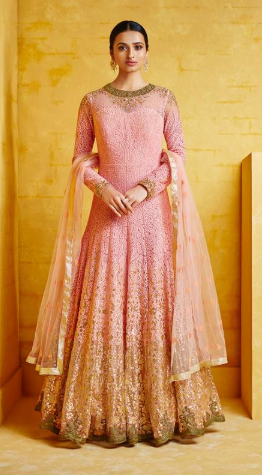 Pink and Gold Heavy Long Gown @ DressingStylesCA.com