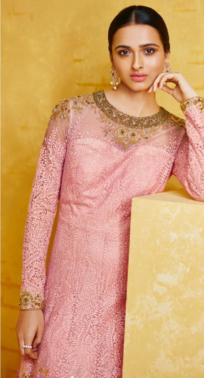 Pink and Gold Heavy Long Gown @ DressingStylesCA.com