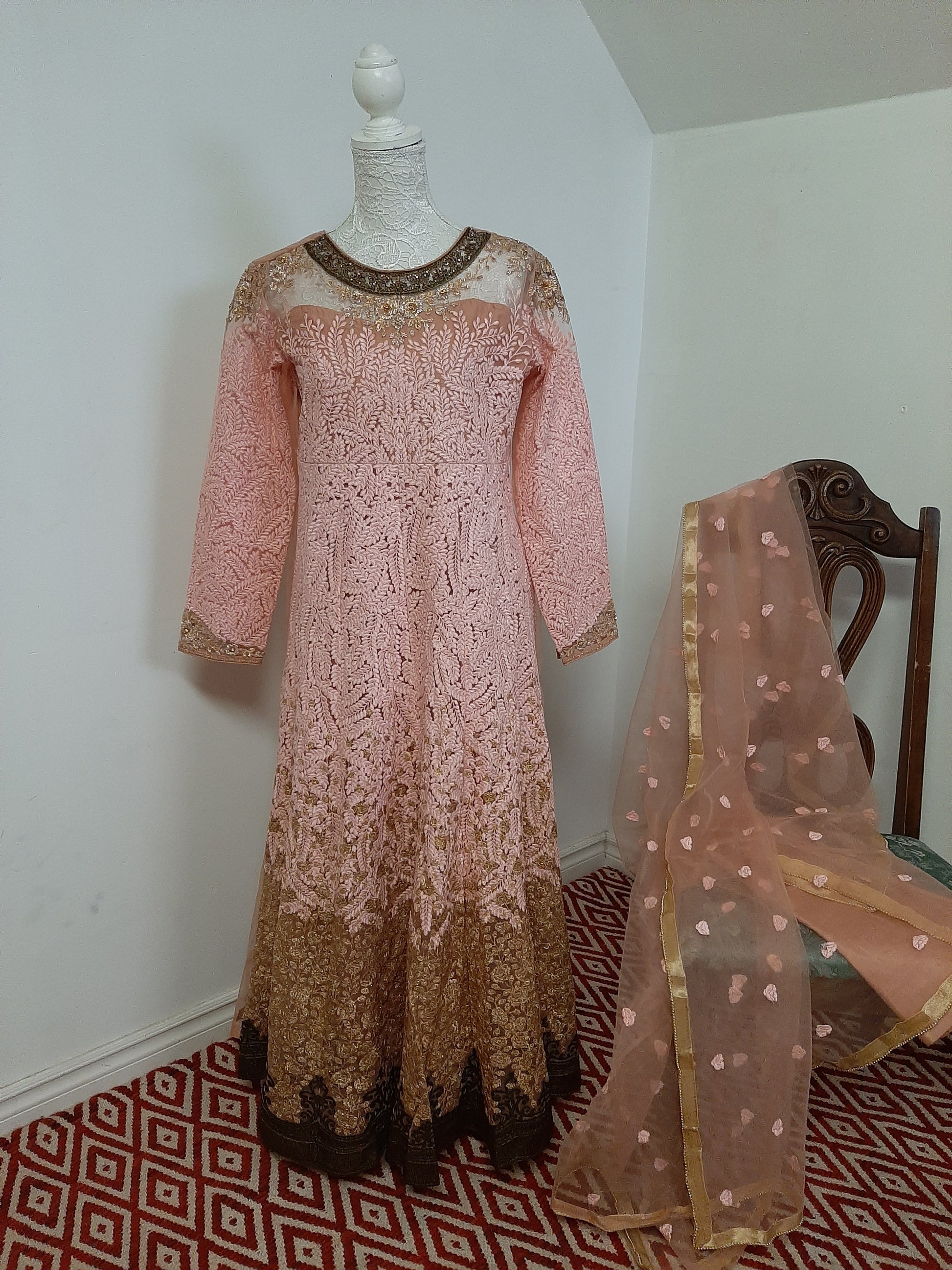 Pink and Gold Heavy Long Gown @ DressingStylesCA.com