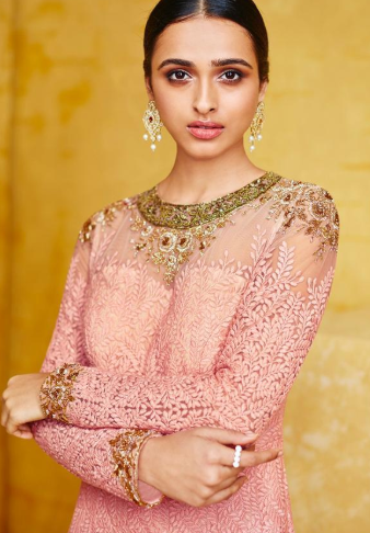 Pink and Gold Heavy Long Gown @ DressingStylesCA.com