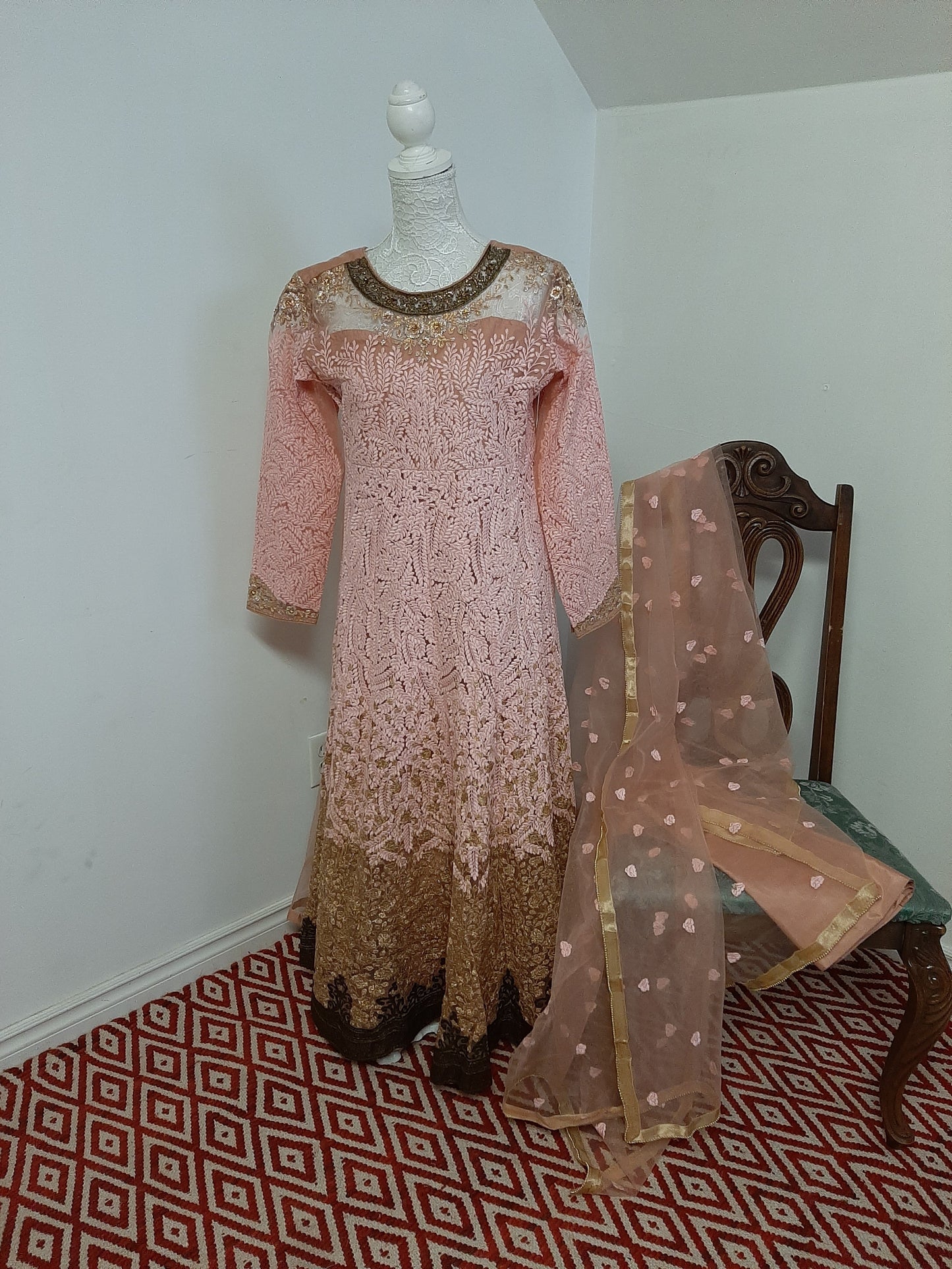 Pink and Gold Heavy Long Gown @ DressingStylesCA.com