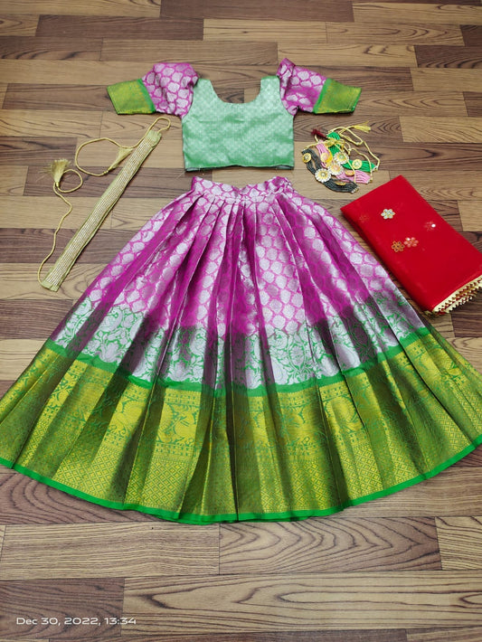 Pink and Green Half Saree set @ DressingStylesCA.com