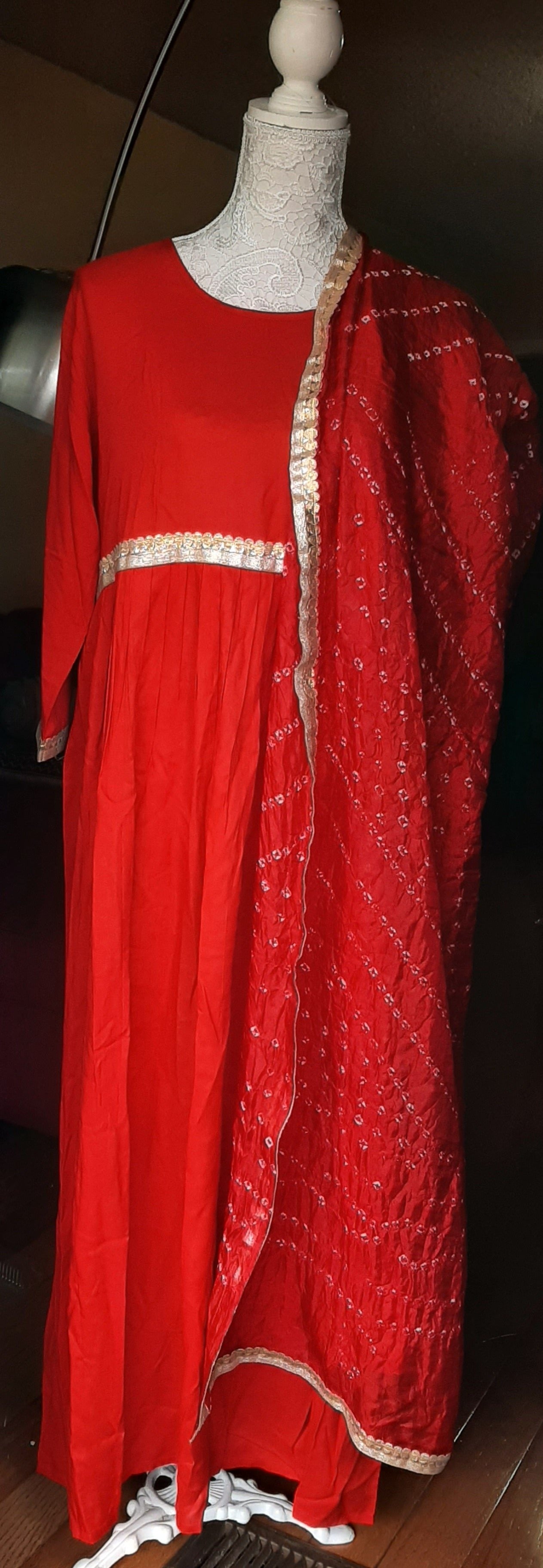 Plain Red Long Gown with Dupatta @ DressingStylesCA.com
