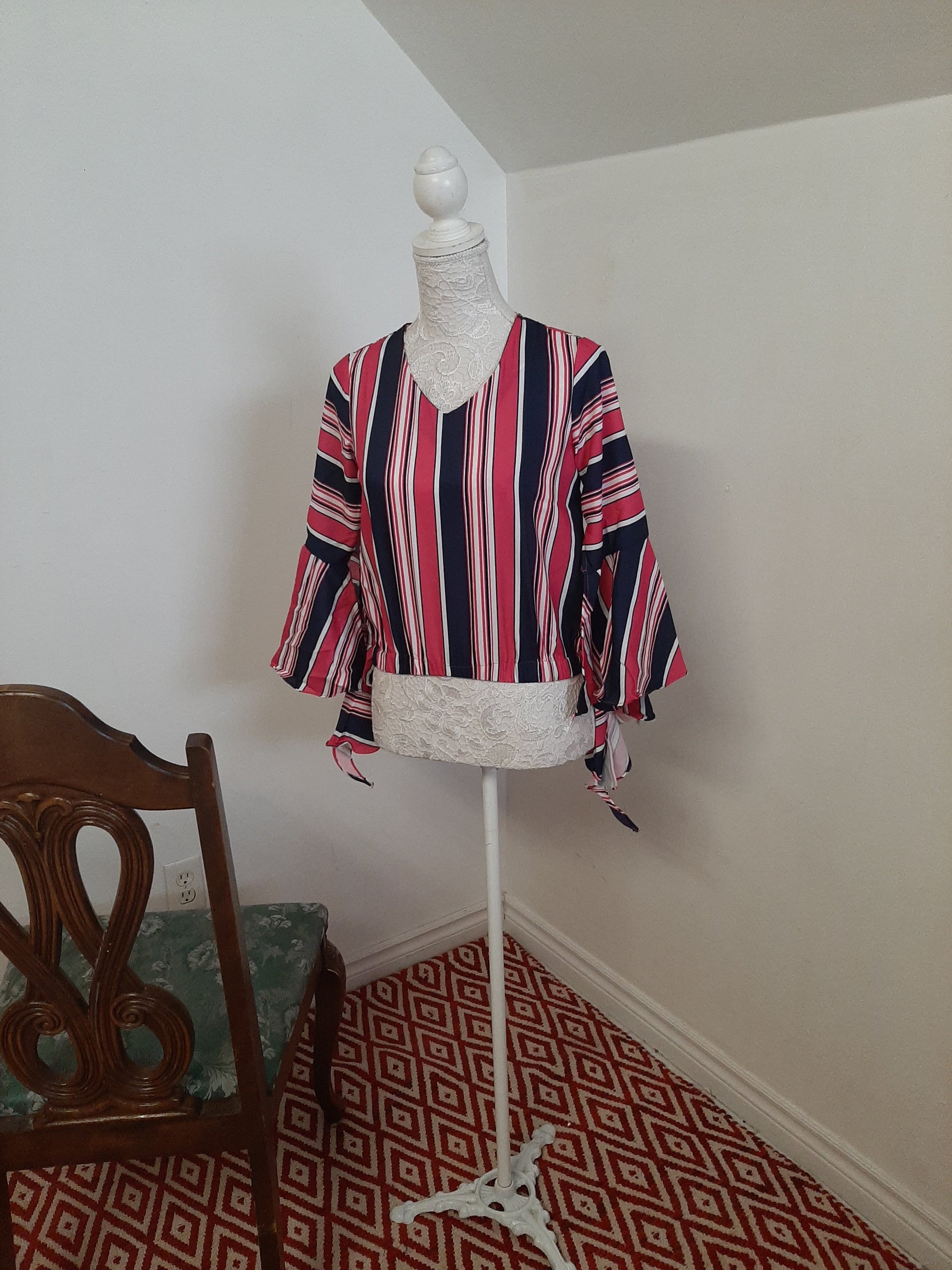 Printed Stripes Bell Sleeves Top @ DressingStylesCA.com