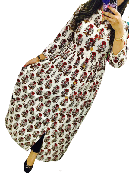 Printed White Long Kurti @ DressingStylesCA.com