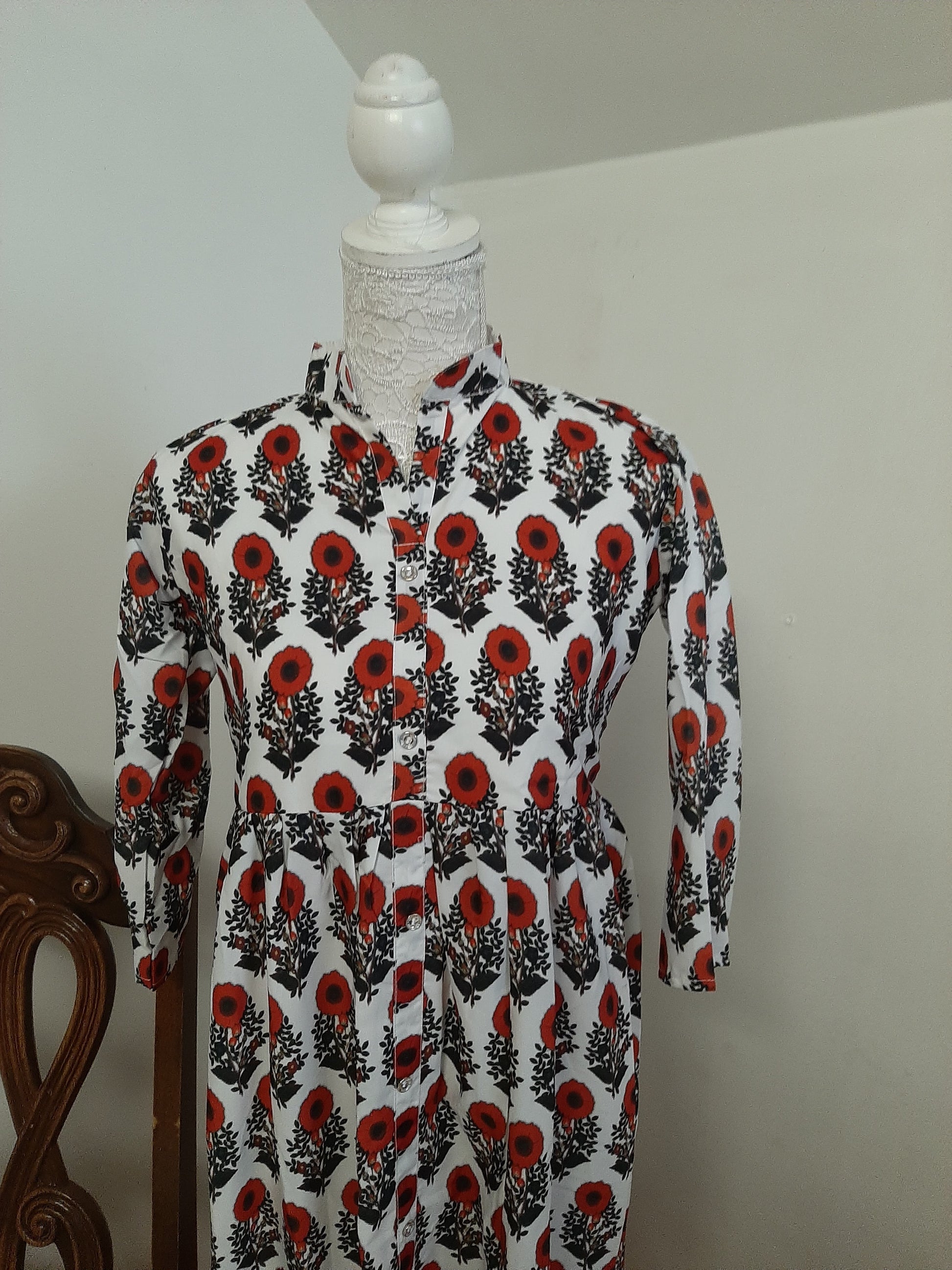Printed White Long Kurti @ DressingStylesCA.com