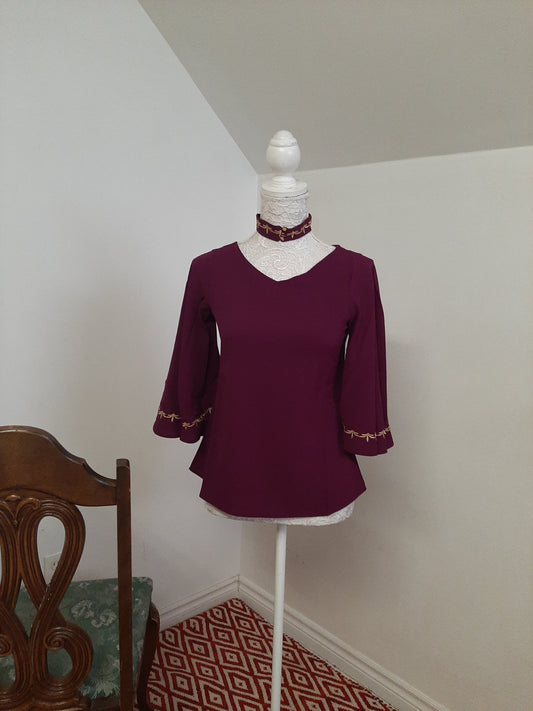 Purple Embroidered Choker Neck Top @ DressingStylesCA.com