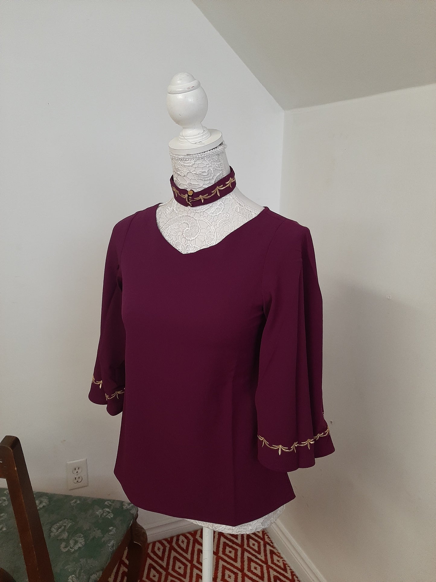 Purple Embroidered Choker Neck Top @ DressingStylesCA.com