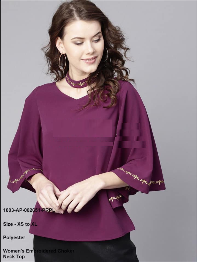 Purple Embroidered Choker Neck Top @ DressingStylesCA.com