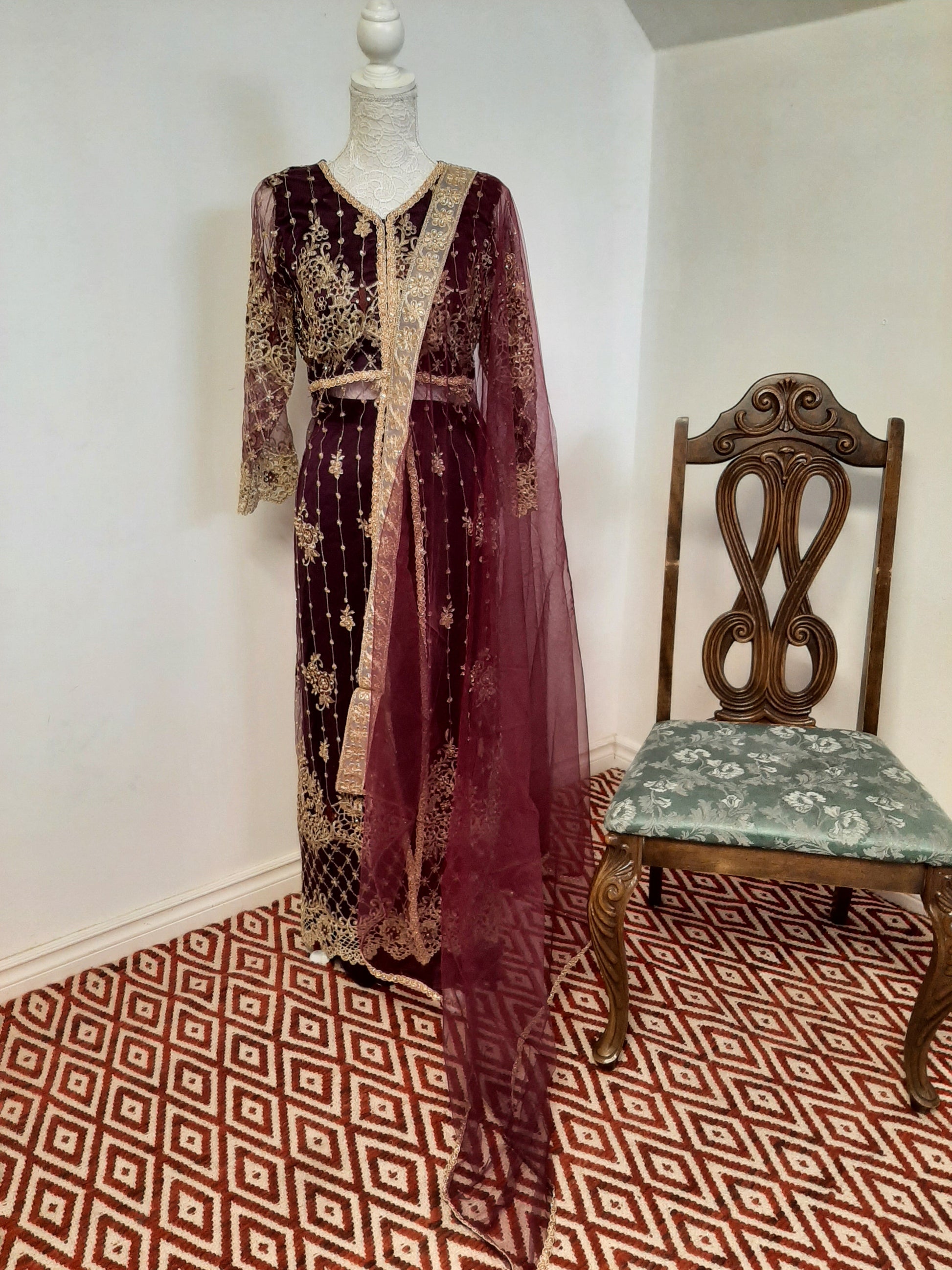 Purple Long Middle Split Kurti with Satin Lehenga @ DressingStylesCA.com