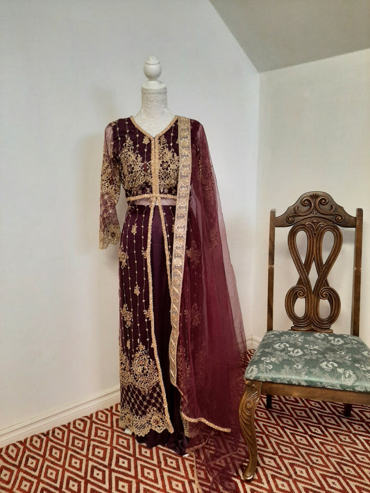 Purple Long Middle Split Kurti with Satin Lehenga @ DressingStylesCA.com