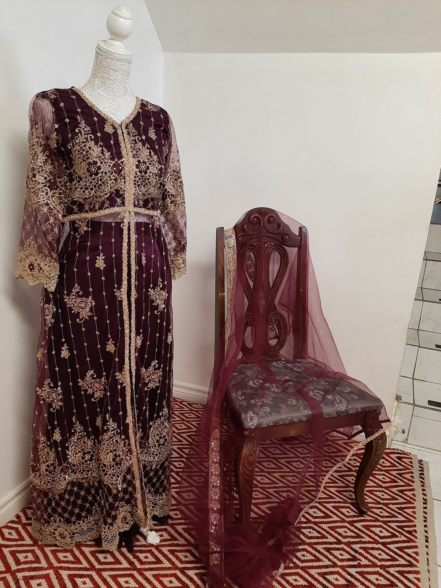 Purple Long Middle Split Kurti with Satin Lehenga @ DressingStylesCA.com
