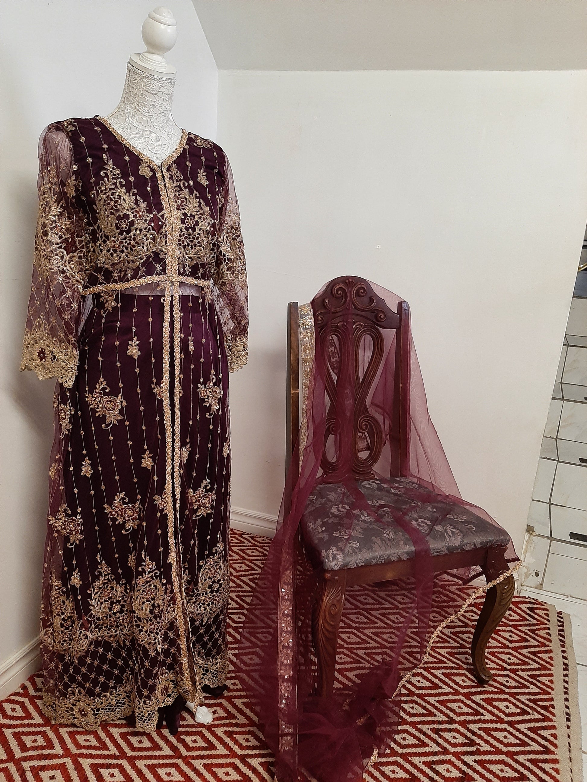 Purple Long Middle Split Kurti with Satin Lehenga @ DressingStylesCA.com