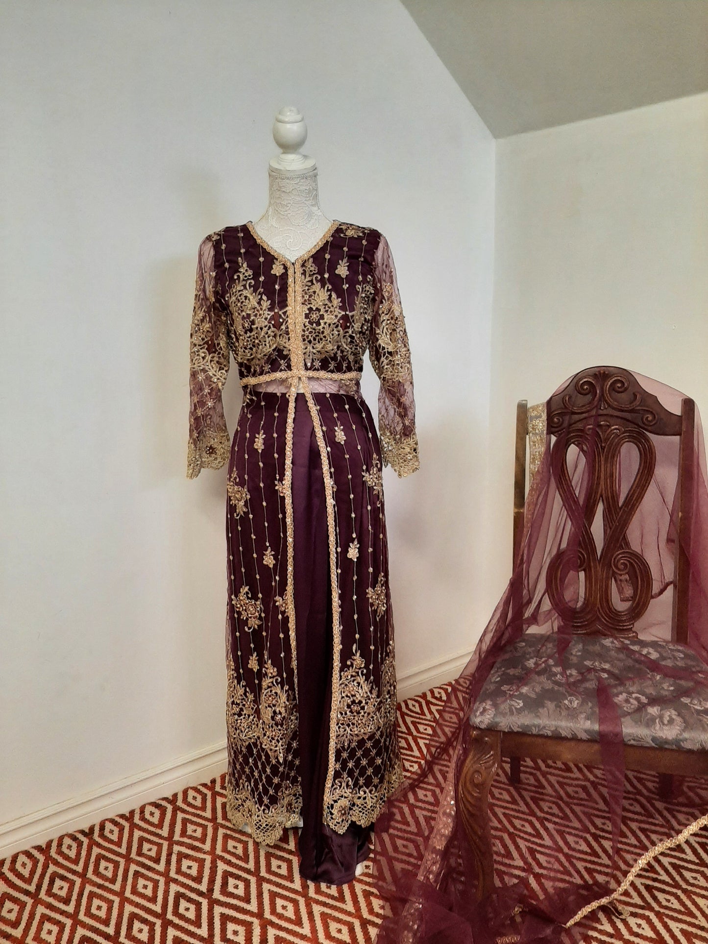 Purple Long Middle Split Kurti with Satin Lehenga @ DressingStylesCA.com