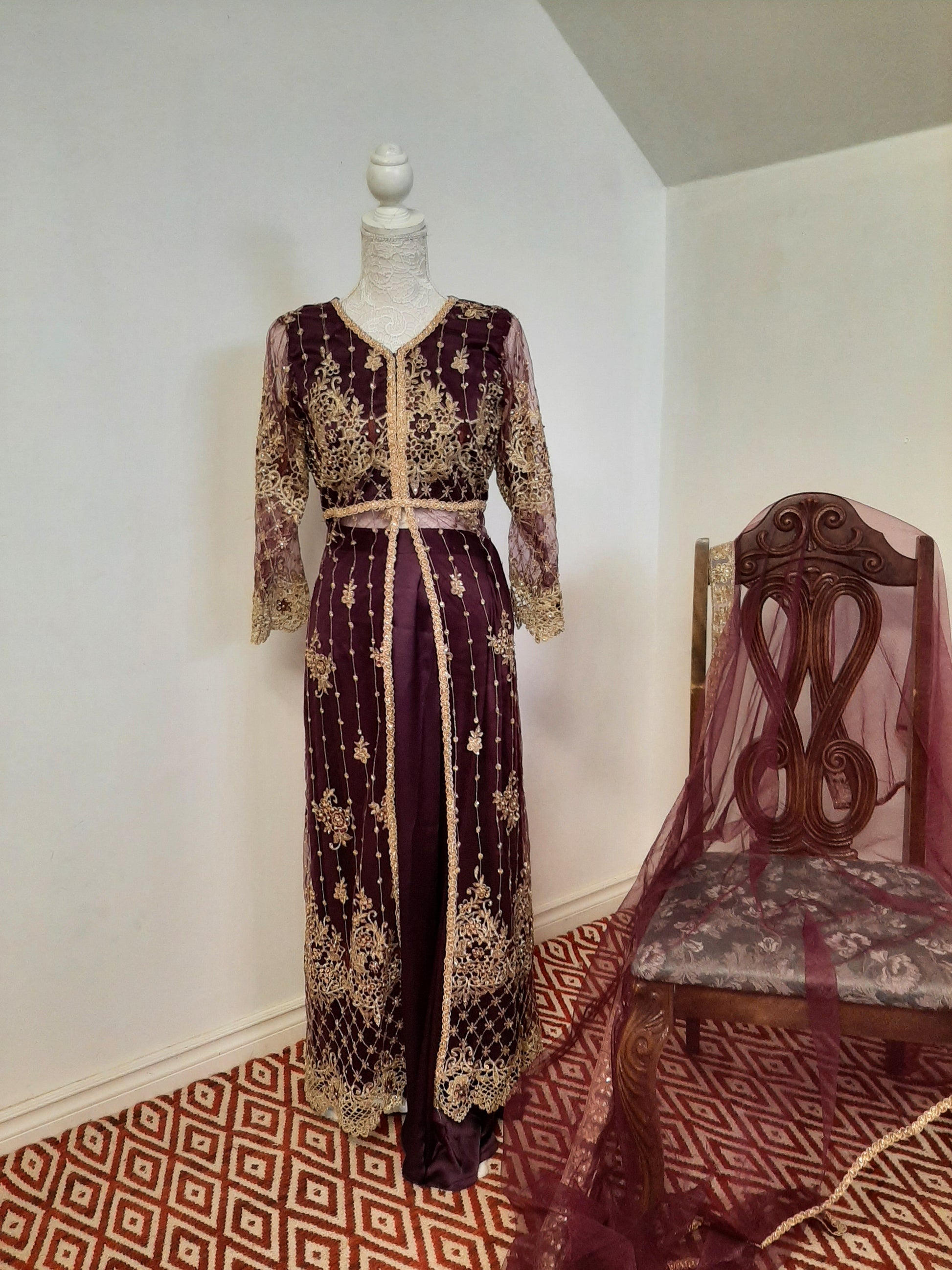 Purple Long Middle Split Kurti with Satin Lehenga @ DressingStylesCA.com