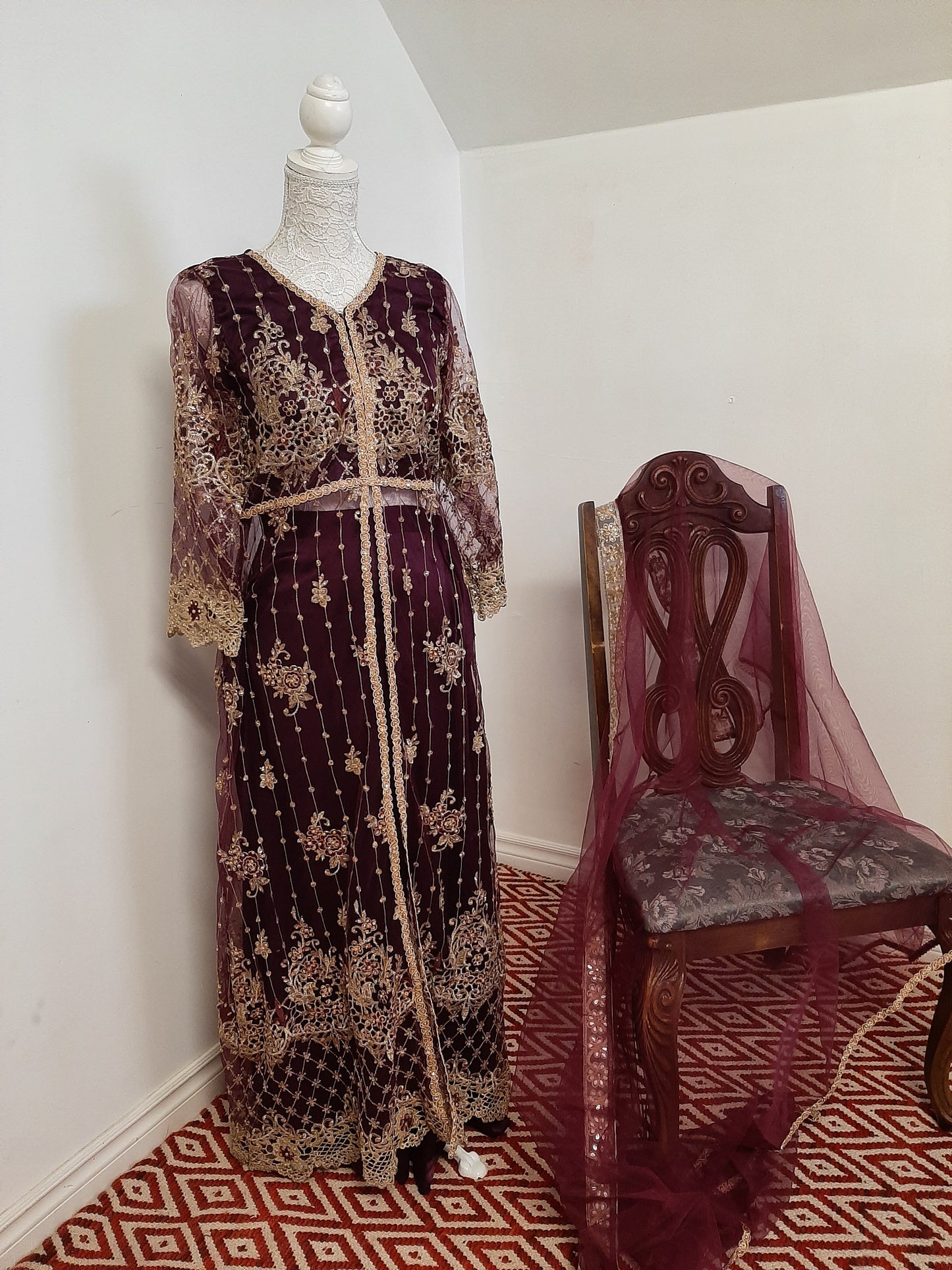 Purple Long Middle Split Kurti with Satin Lehenga @ DressingStylesCA.com