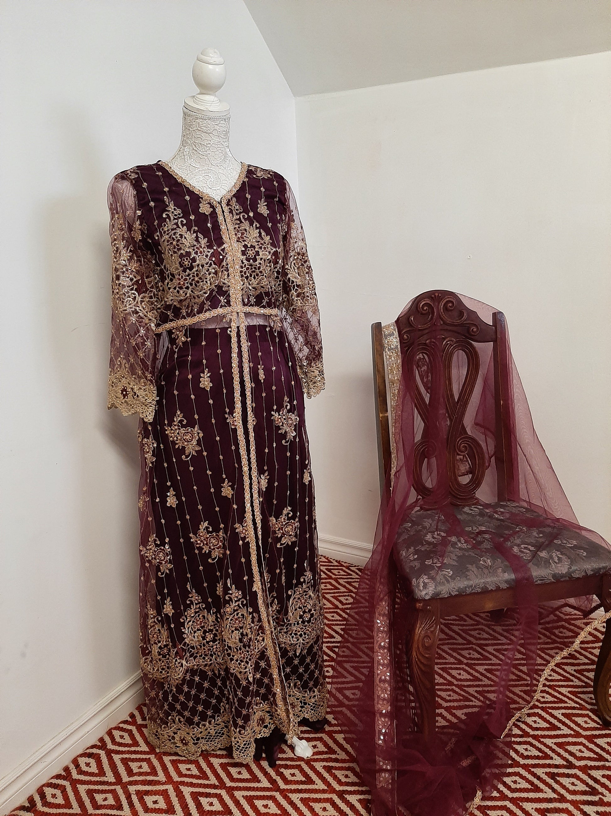 Purple Long Middle Split Kurti with Satin Lehenga @ DressingStylesCA.com