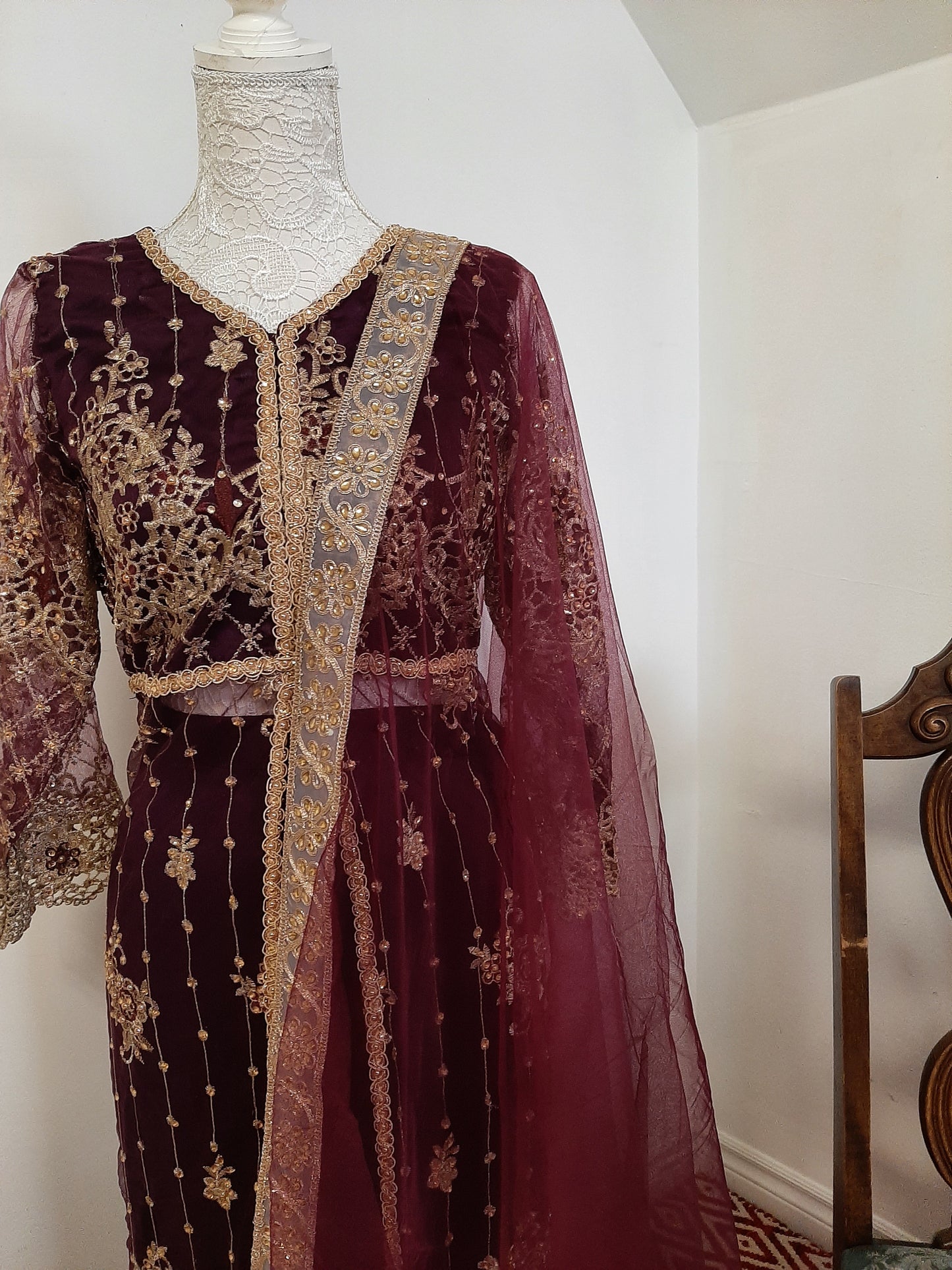 Purple Long Middle Split Kurti with Satin Lehenga @ DressingStylesCA.com