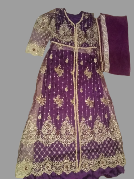 Purple Long Middle Split Kurti with Satin Lehenga @ DressingStylesCA.com