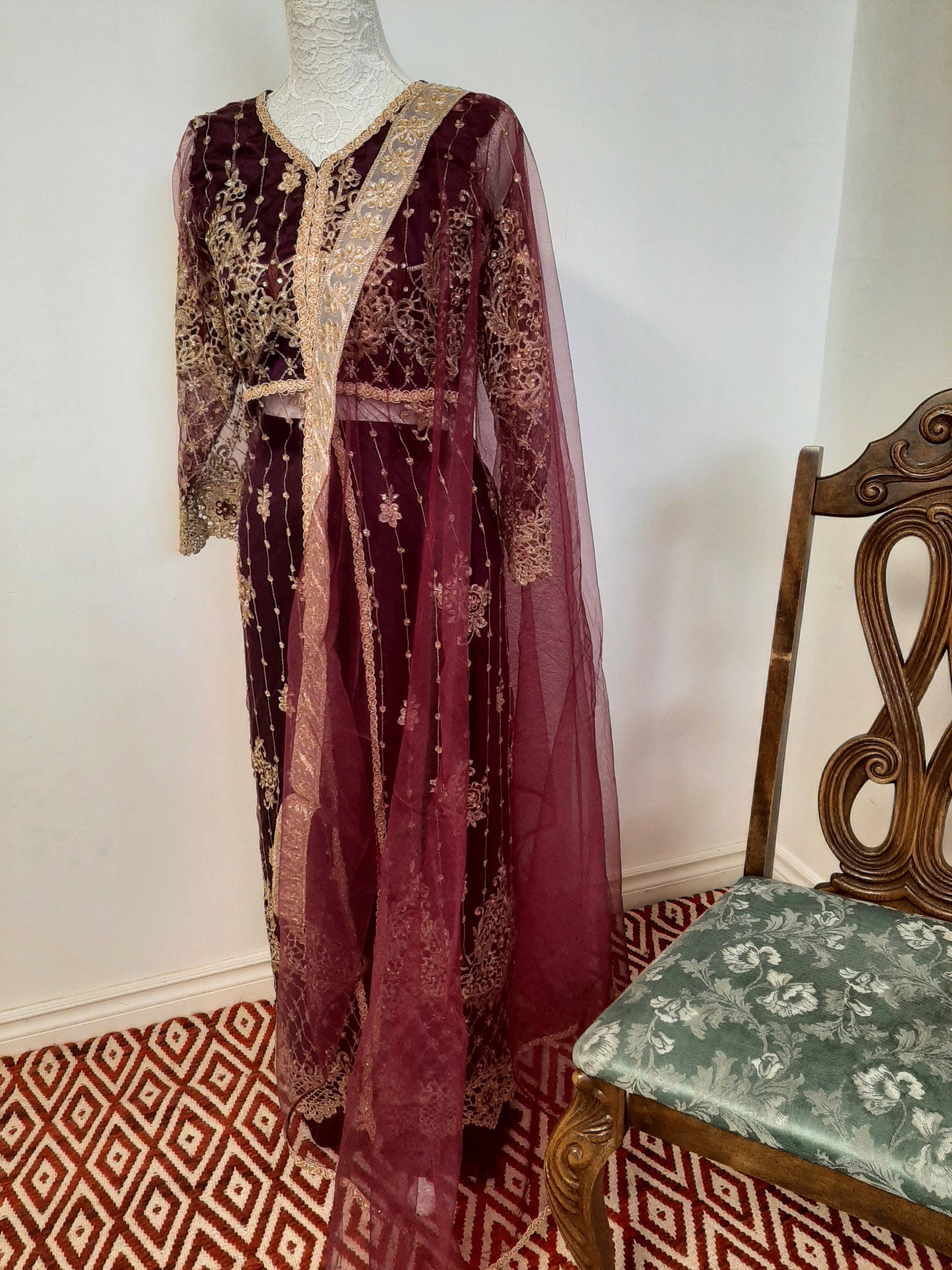 Purple Long Middle Split Kurti with Satin Lehenga @ DressingStylesCA.com