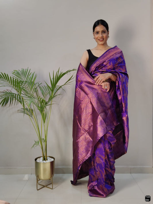 Purple Stitched Saree @ DressingStylesCA.com