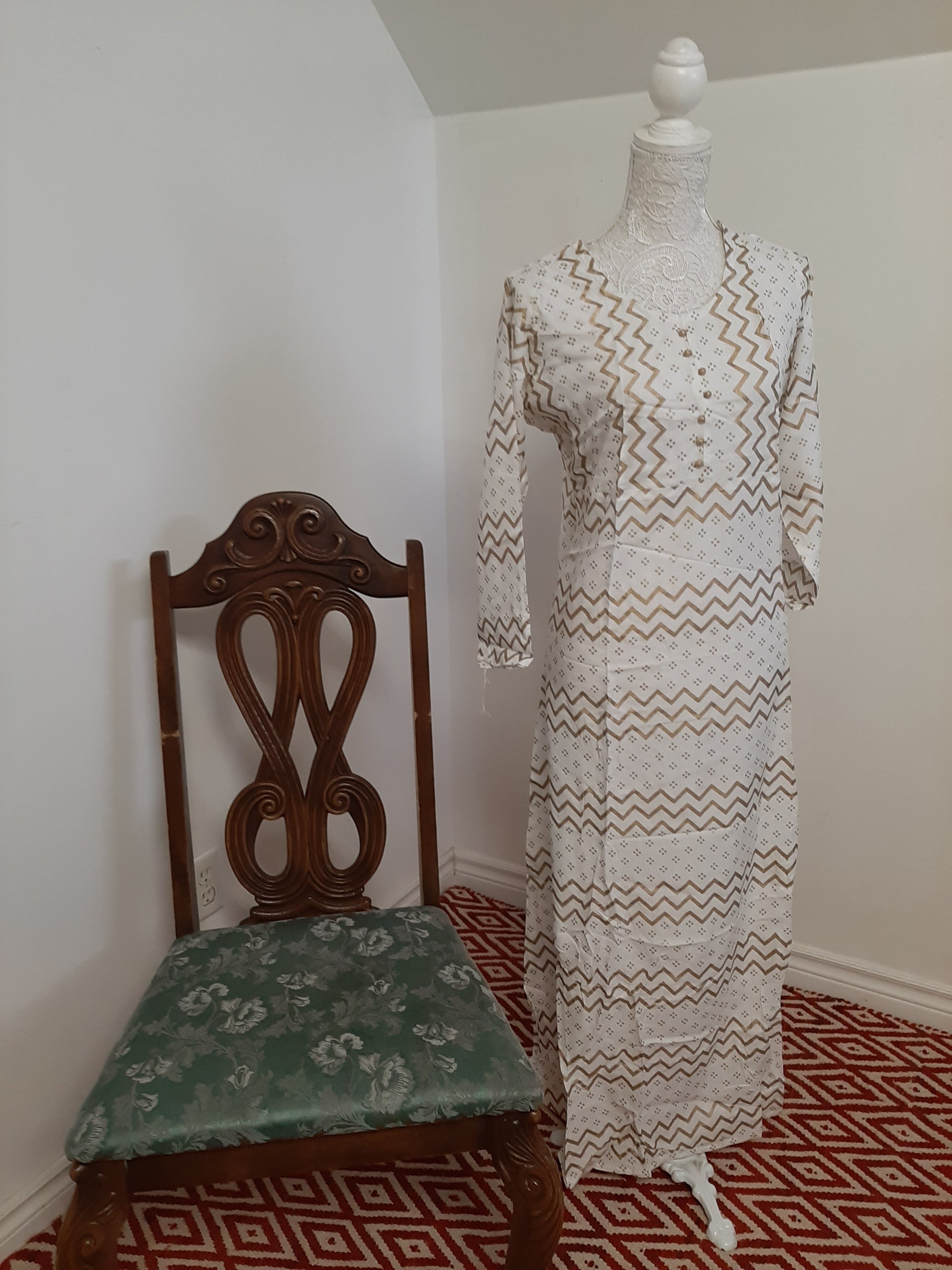 Rayon White Kurti with Gold Design @ DressingStylesCA.com