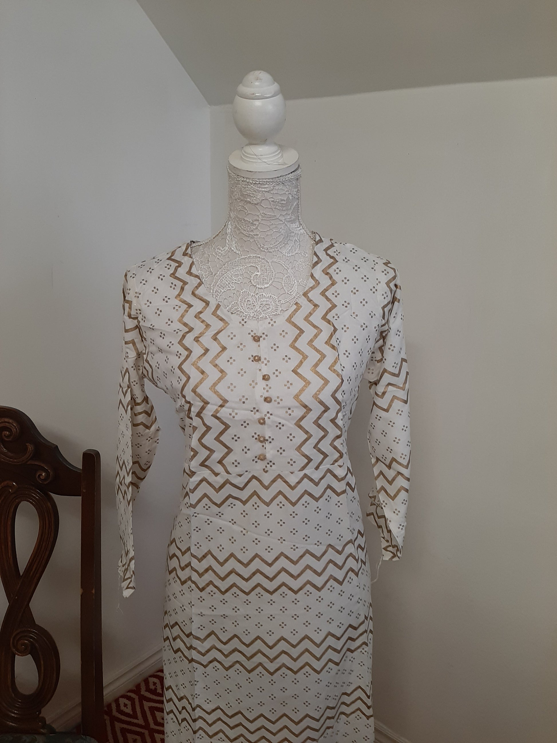 Rayon White Kurti with Gold Design @ DressingStylesCA.com