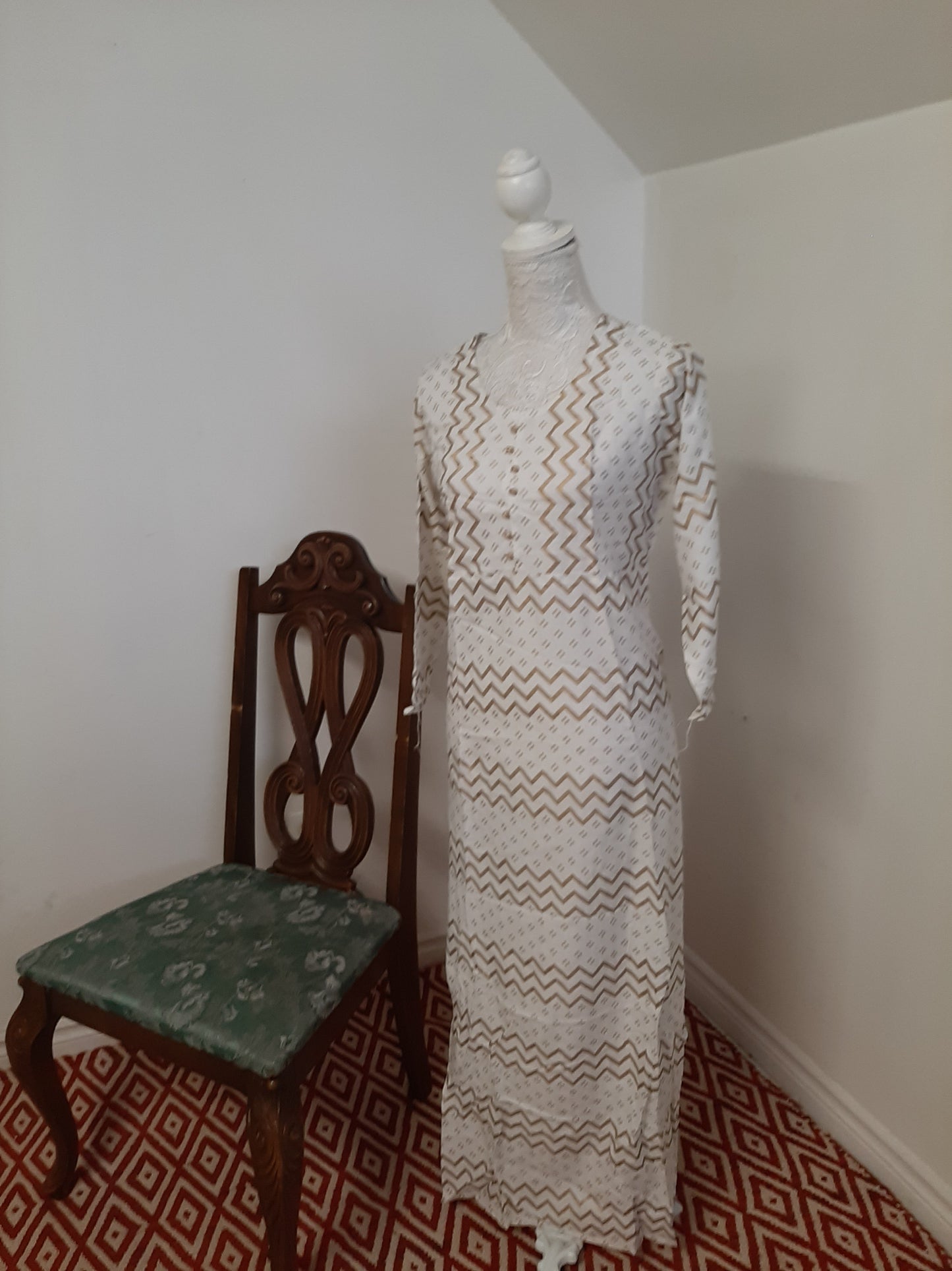 Rayon White Kurti with Gold Design @ DressingStylesCA.com