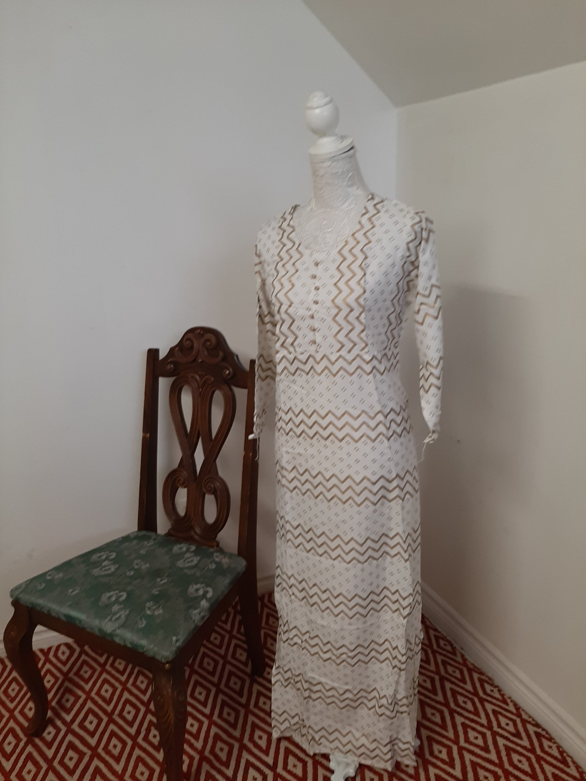 Rayon White Kurti with Gold Design @ DressingStylesCA.com