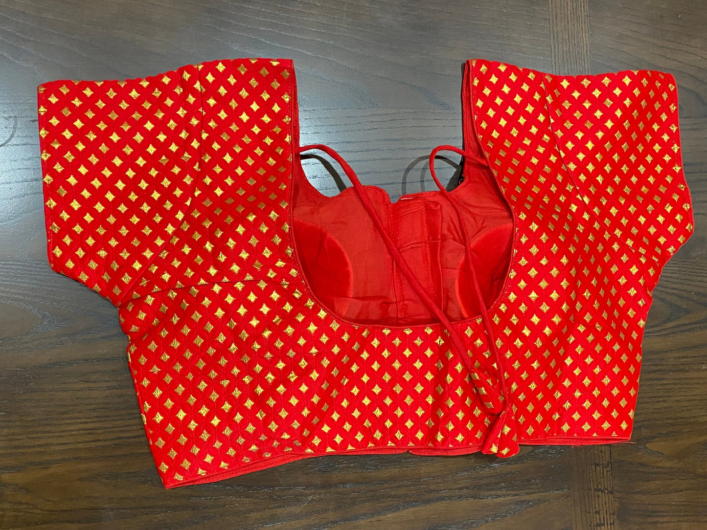 Red Brocade Blouse @ DressingStylesCA.com