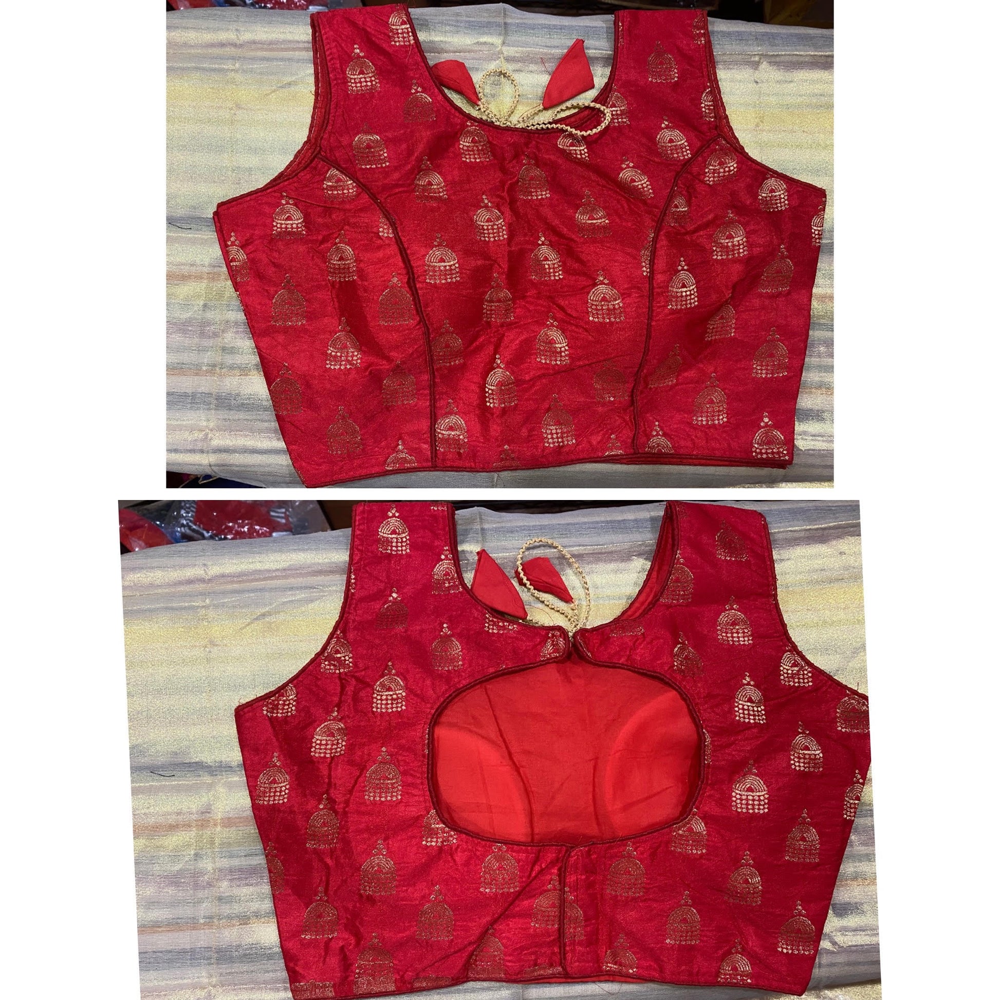 Red Brocade Blouse @ DressingStylesCA.com