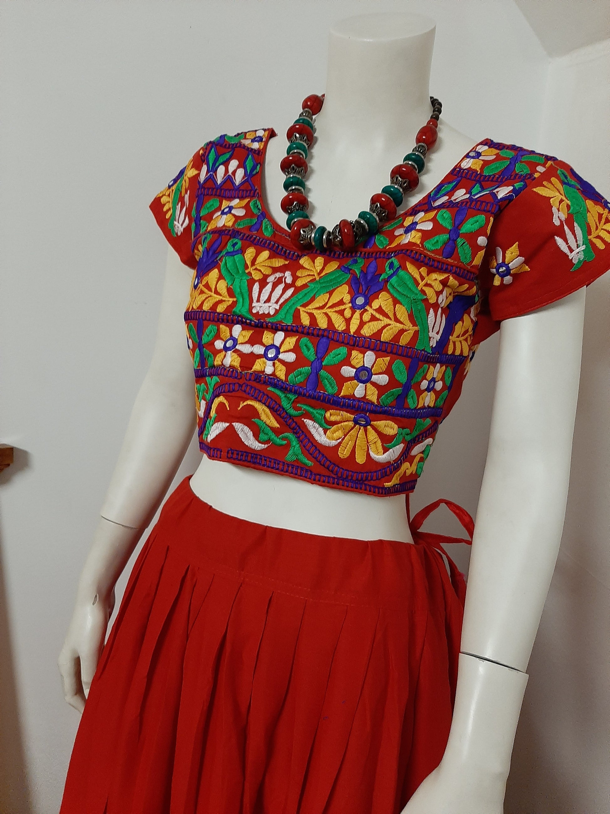 Red Chaniya Choli and Gamthi work Green Dupatta @ DressingStylesCA.com