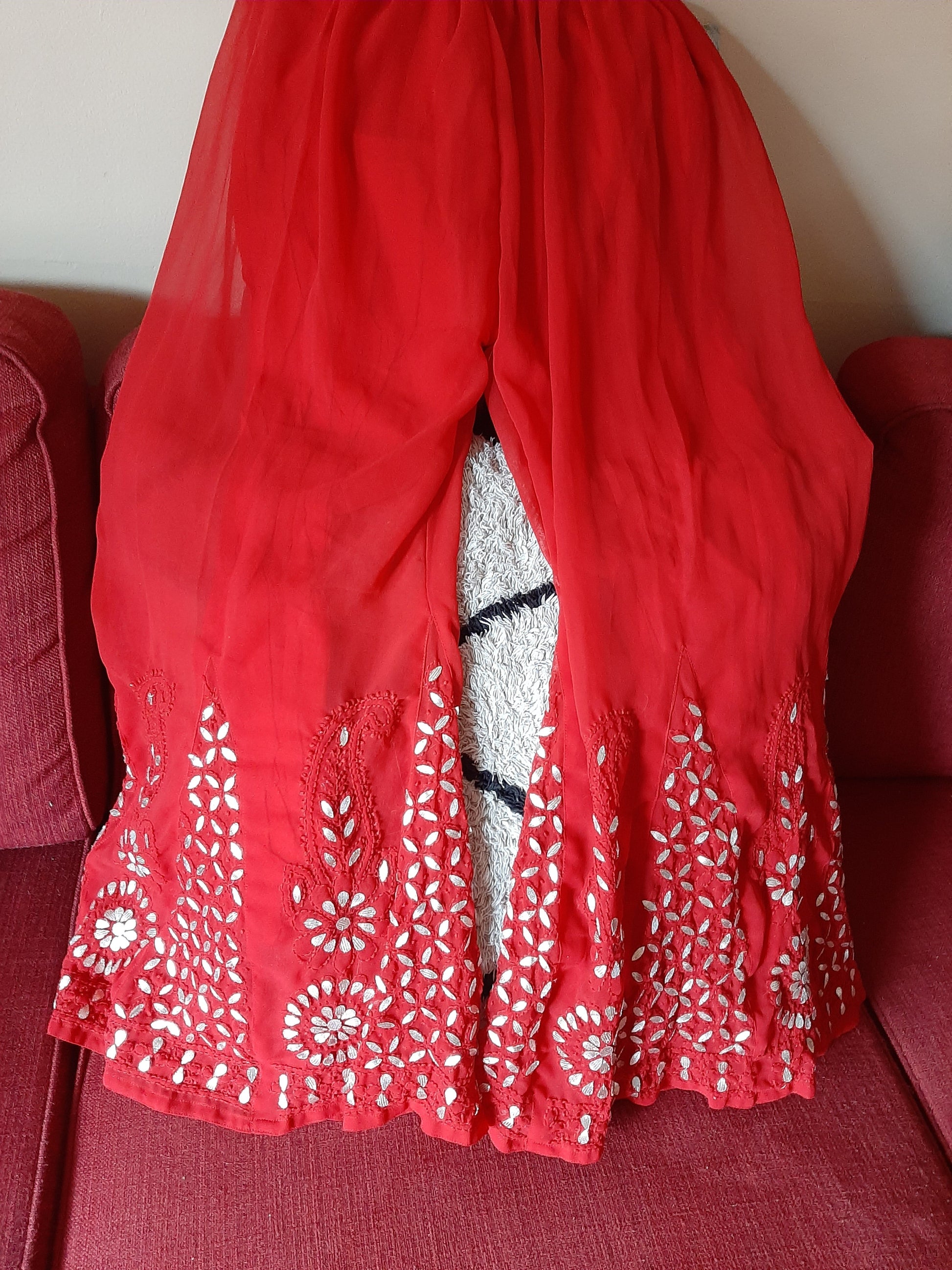 Red Chikankari Kurti & Red Palazzo @ DressingStylesCA.com