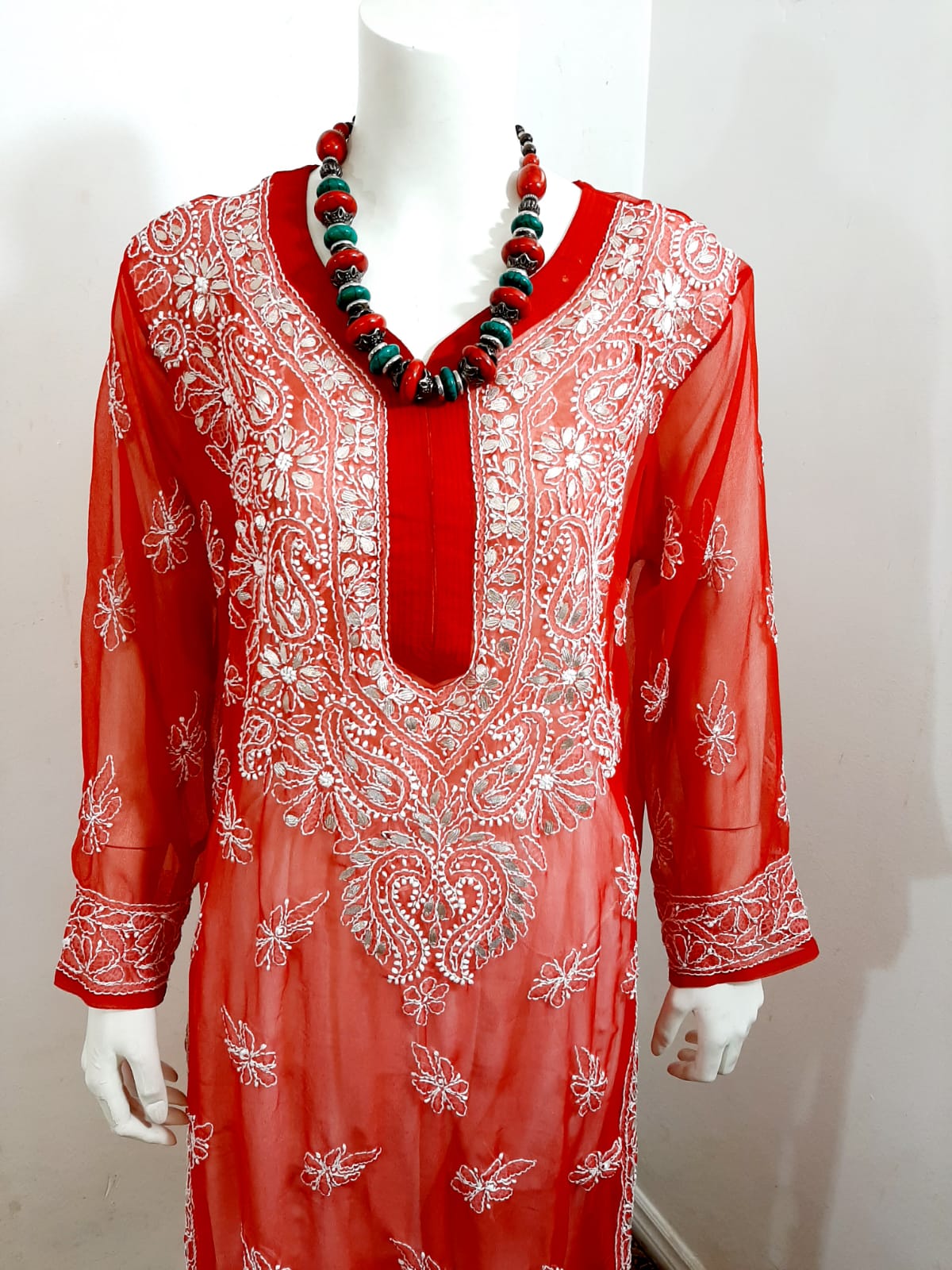 Red Chikankari Kurti & Red Palazzo @ DressingStylesCA.com