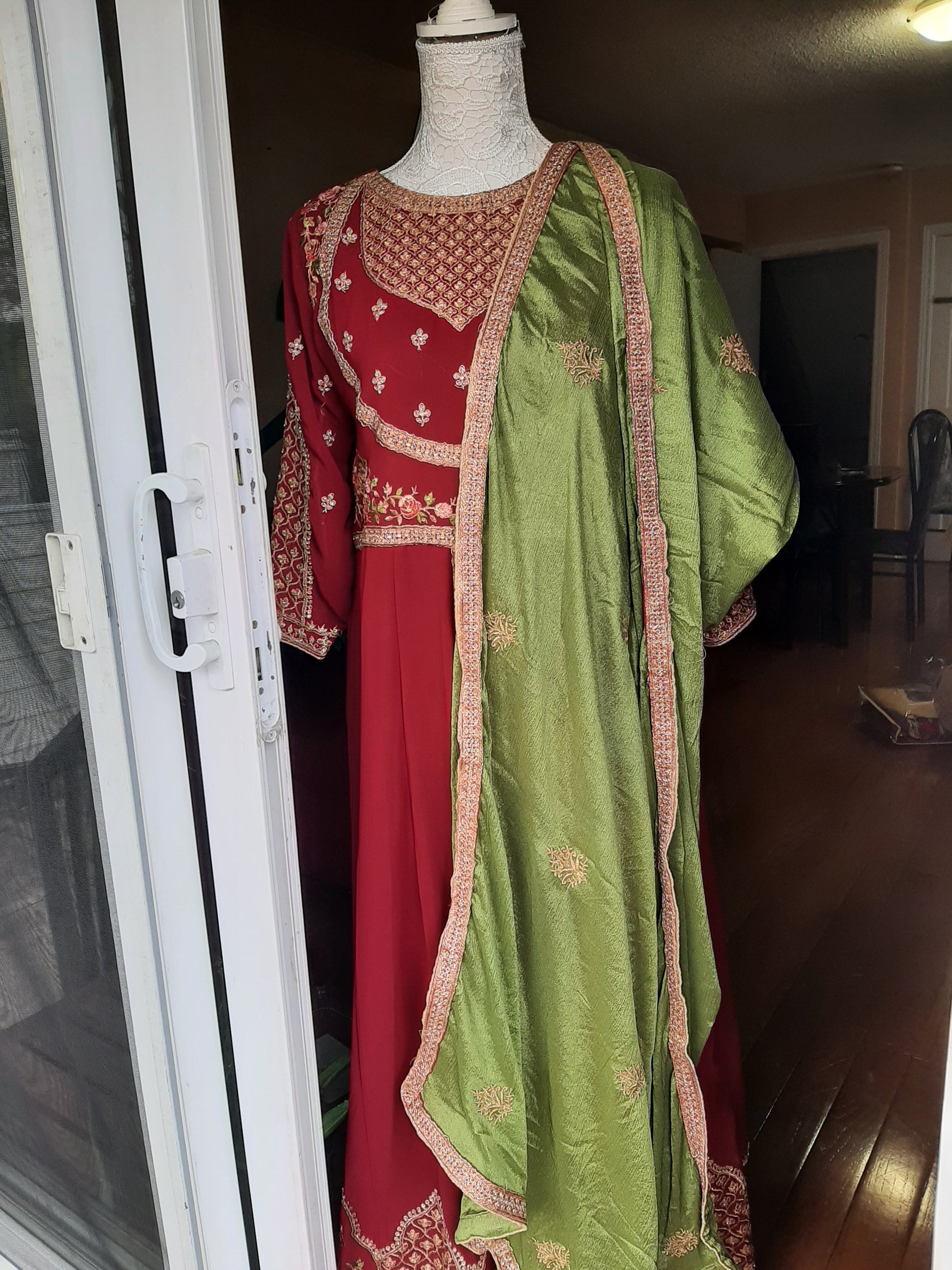Red Designer Gown- 3 piece Suit @ DressingStylesCA.com
