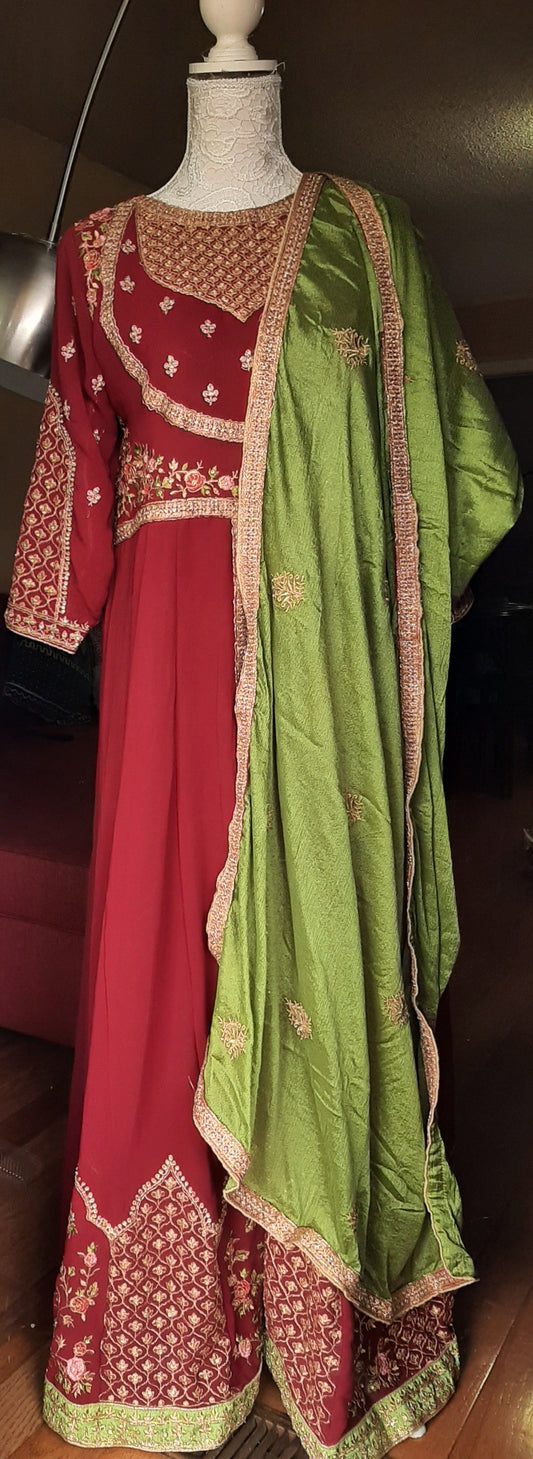 Red Designer Gown- 3 piece Suit @ DressingStylesCA.com
