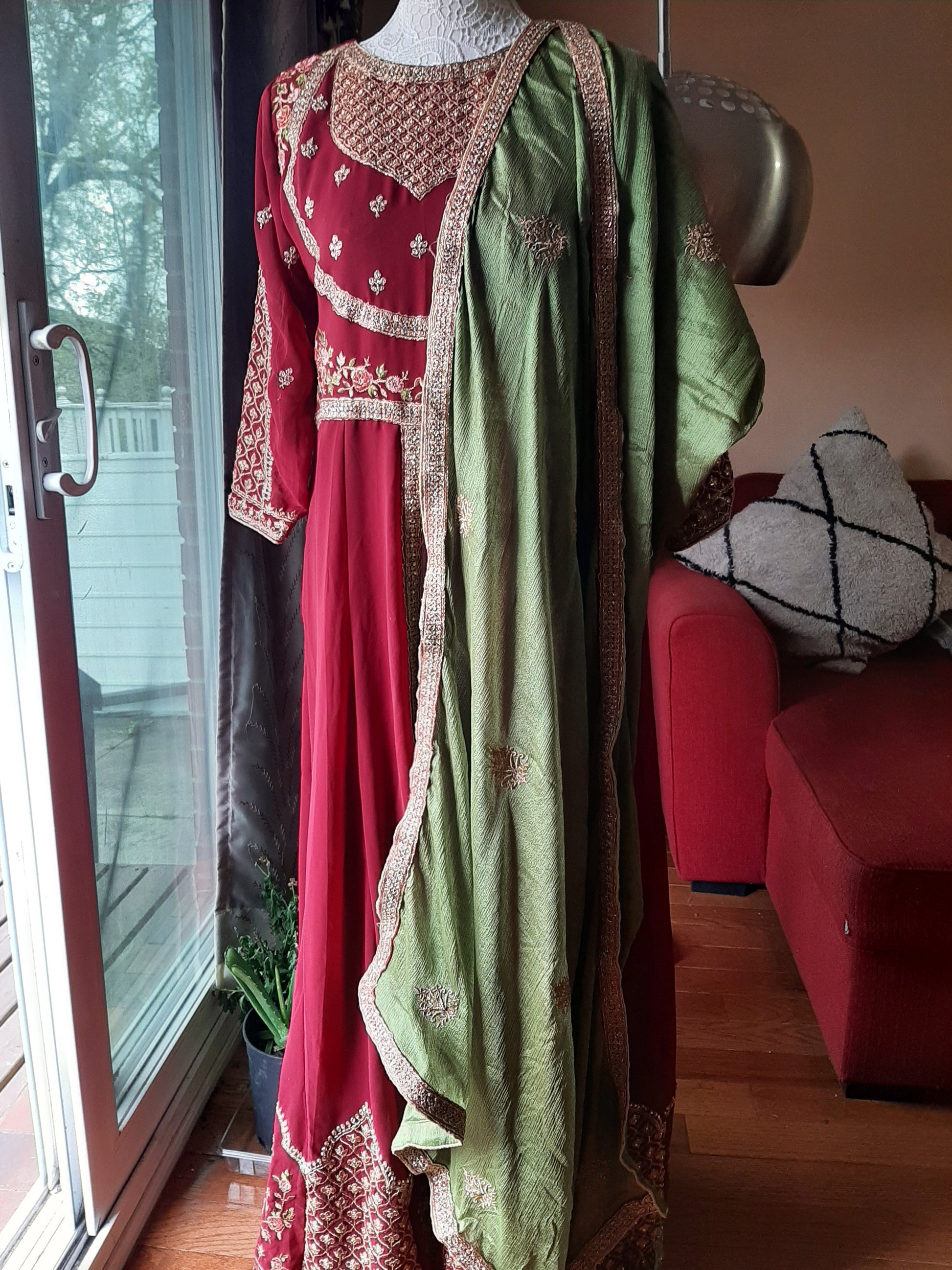 Red Designer Gown- 3 piece Suit @ DressingStylesCA.com