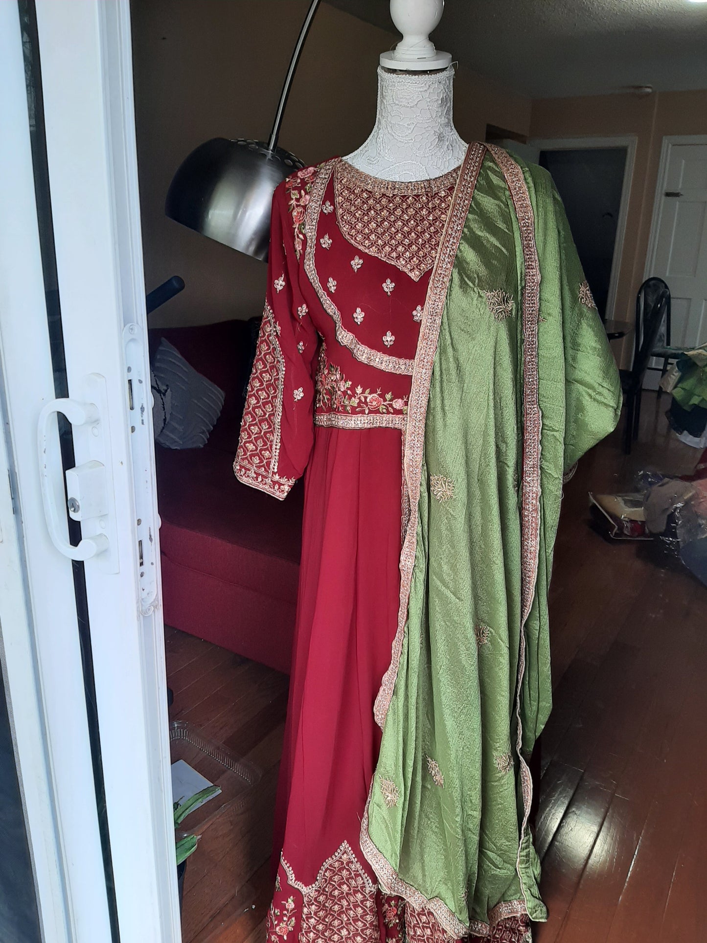 Red Designer Gown- 3 piece Suit @ DressingStylesCA.com