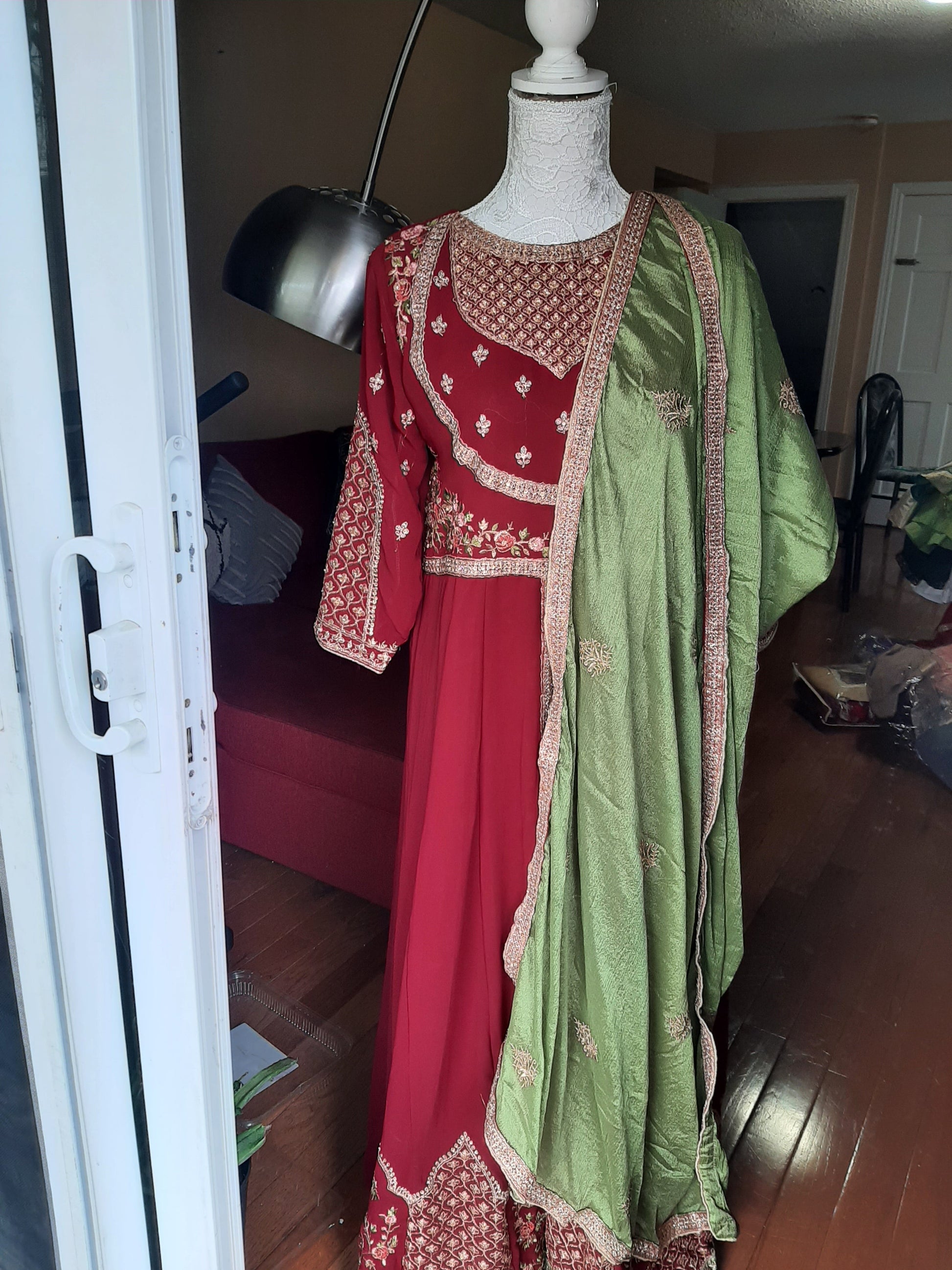Red Designer Gown- 3 piece Suit @ DressingStylesCA.com